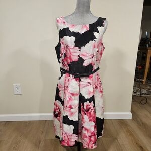 Dress Barn Pink and Black Floral Midi Dress